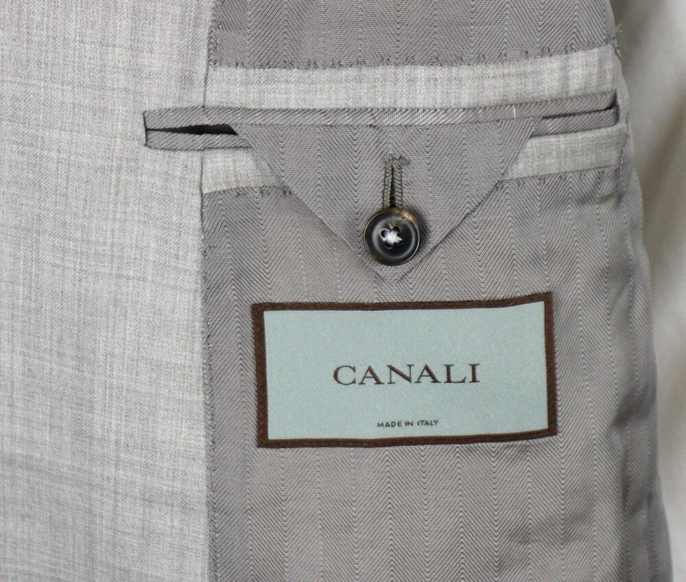 Canali Suit Jacket 52 (62 EU) Beige Woven Super 150s Wool Two Button Coat Italy